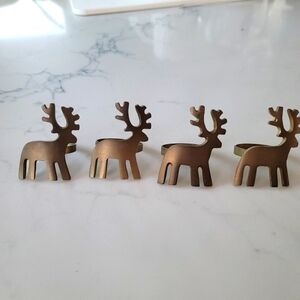 THRESHOLD Set of 4 brass reindeer christmas holiday napkin ring  holders